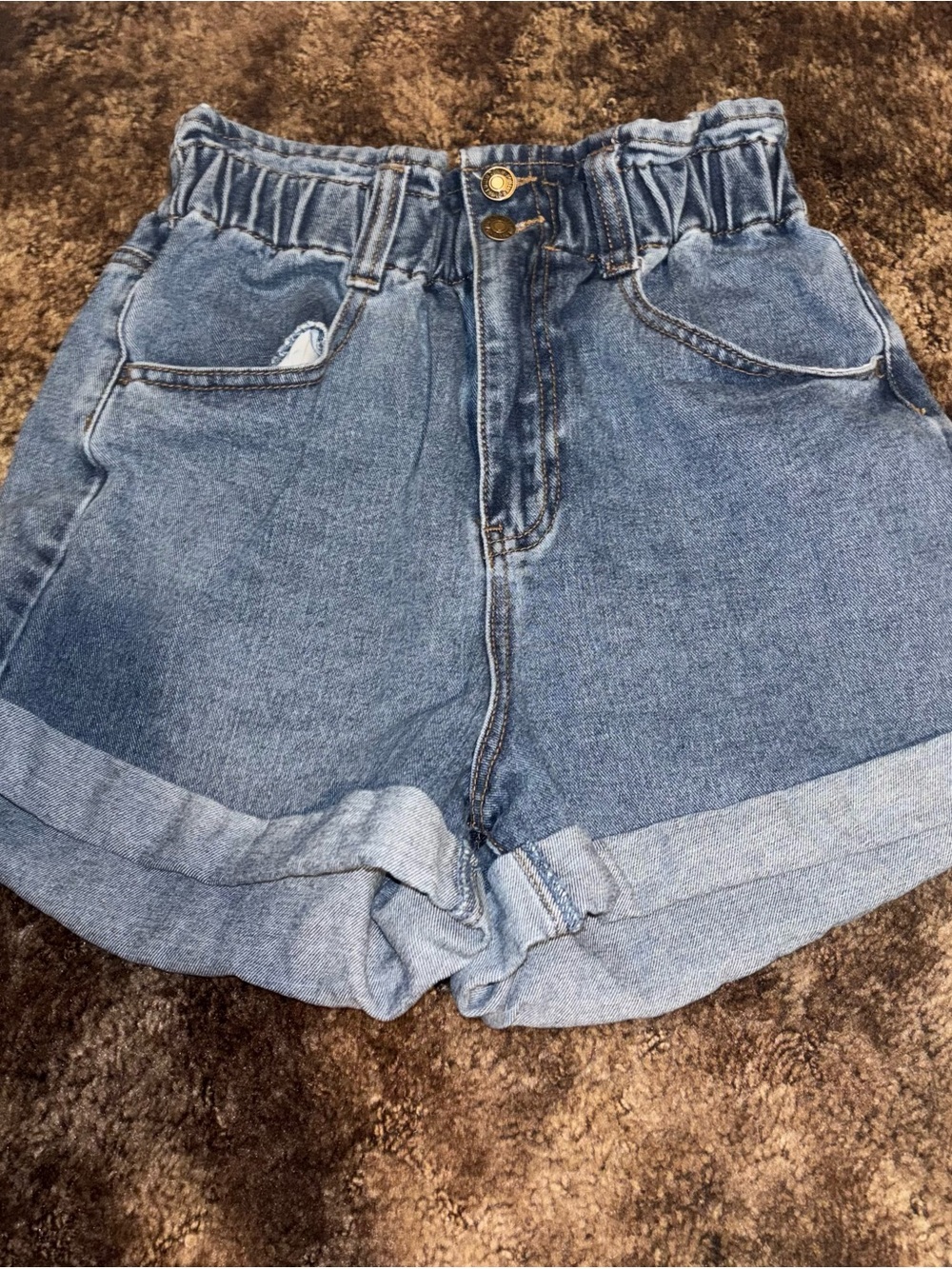 Forever 21 Light Blue Paperbag Waist Denim Shorts